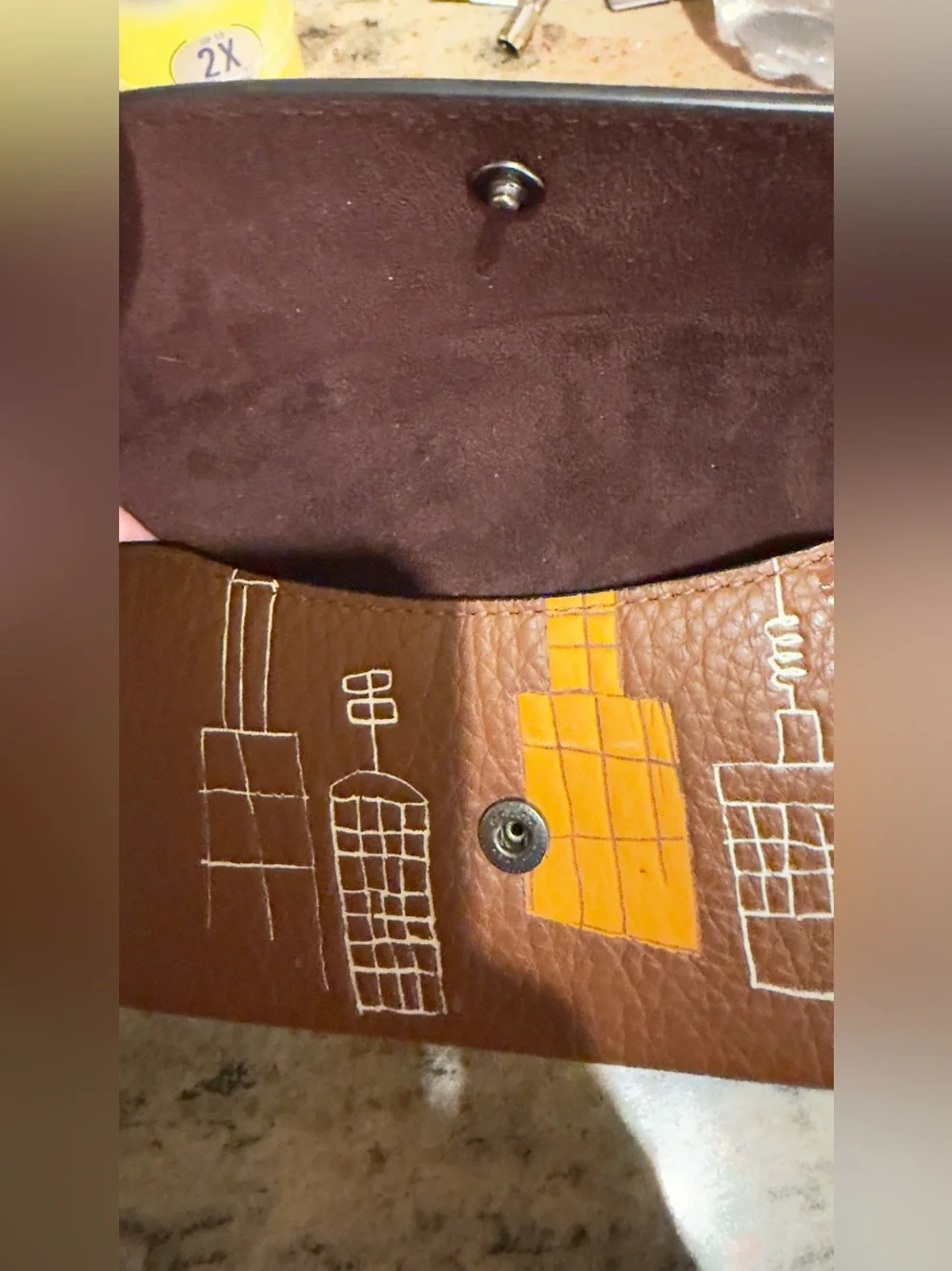 Coach x Basquiat Brown Leather Key Case with City Graphic